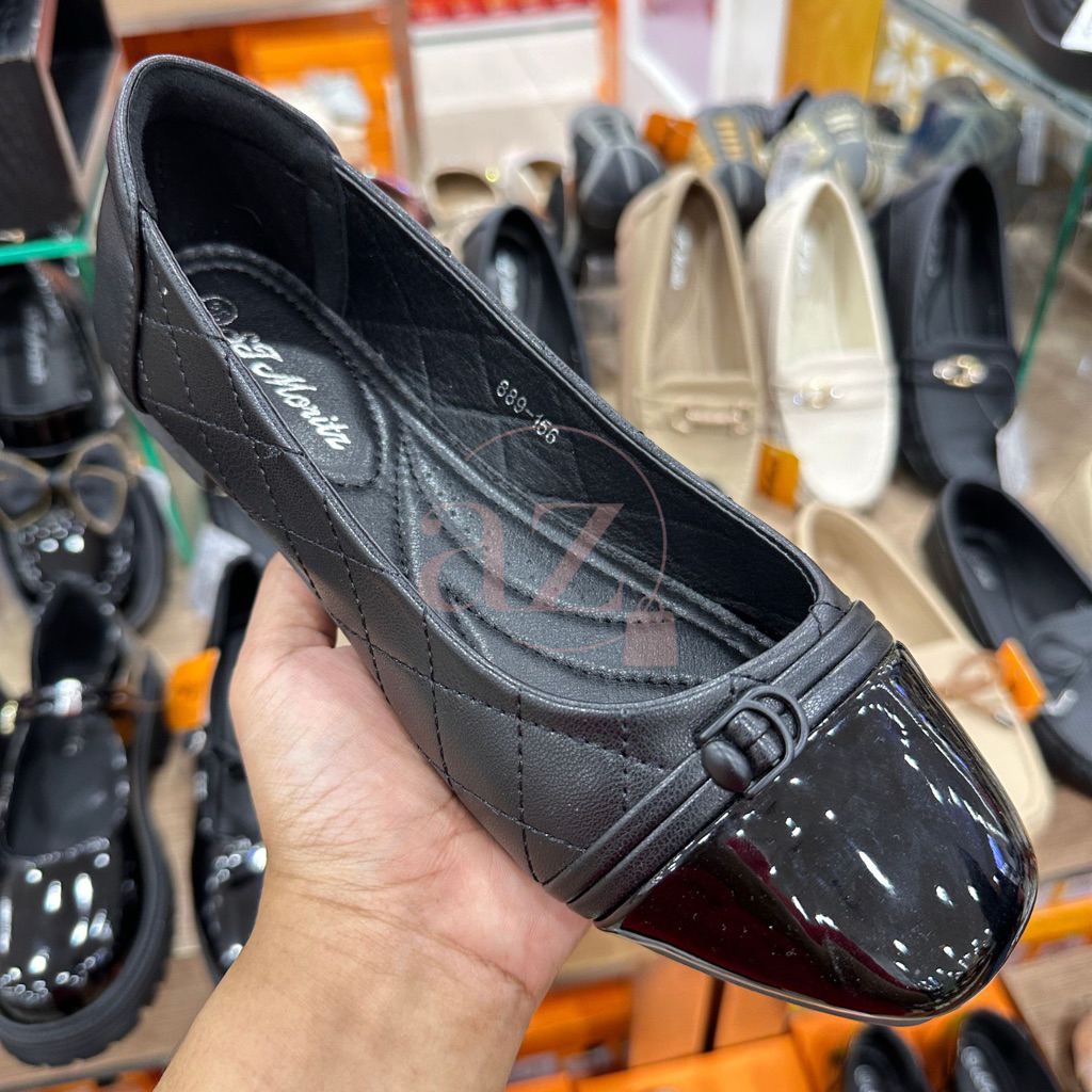 St. Moritz sepatu casual sekolah kerja wanita flat shoes full hitam
