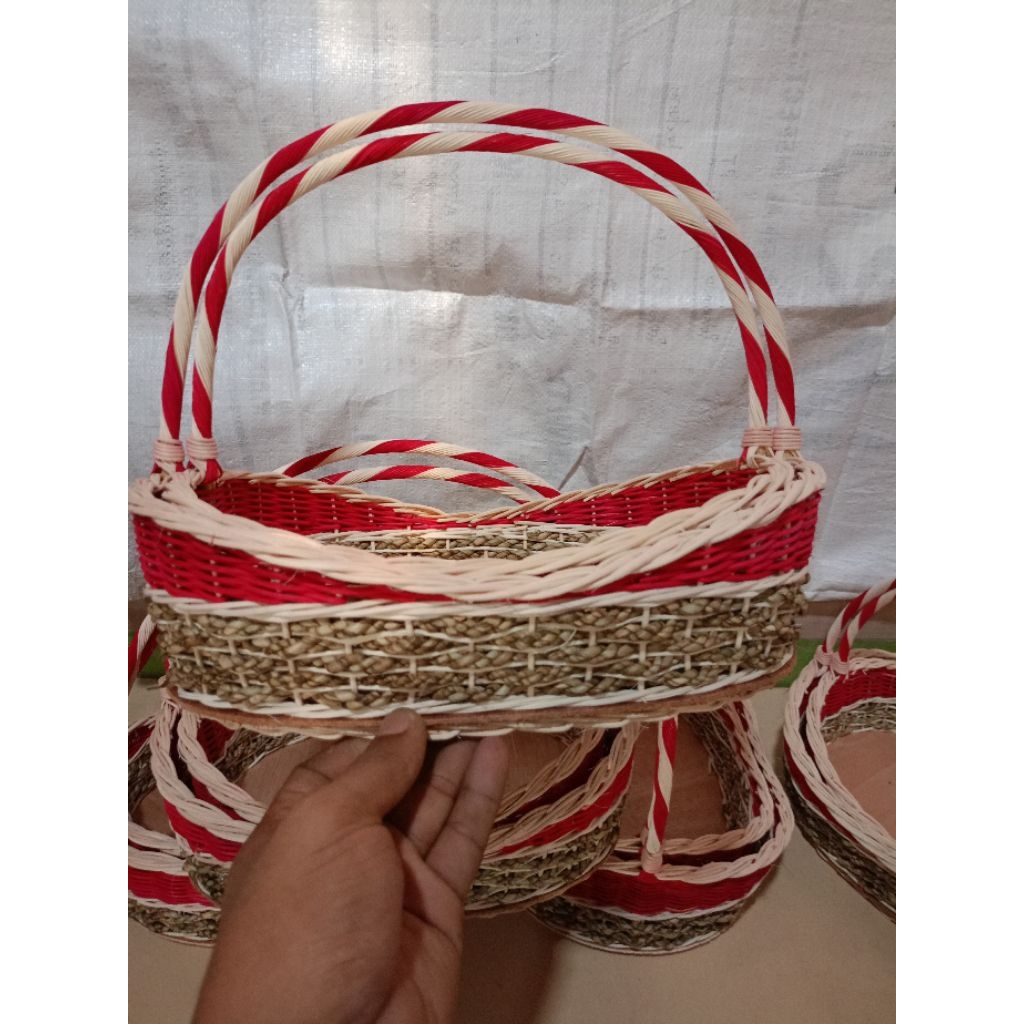 Keranjang Parsel Rotan Asli,hampers pernikahan Model Prau layar 2PCS Ukuran Besar&sedang
