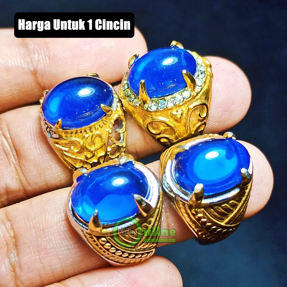 CINCIN PERMATA KING SAFIR ROYAL BLUE OVAL CABOCHON MURAH