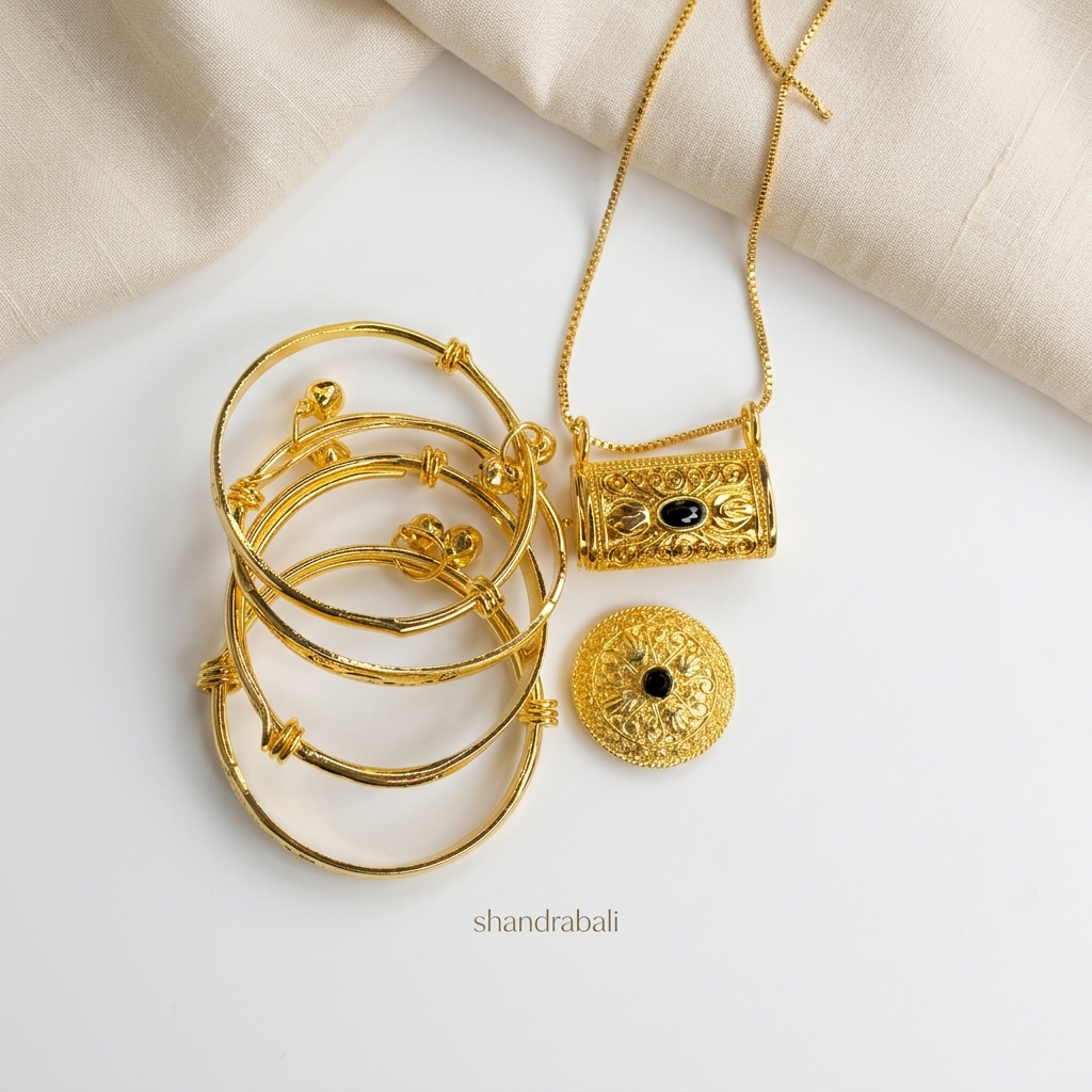 Shandra Bali - Paket Set Tiga Bulanan Bayi Isi Liontin Kalung Gelang Kaki Tangan dan Pupuk Warna GOl