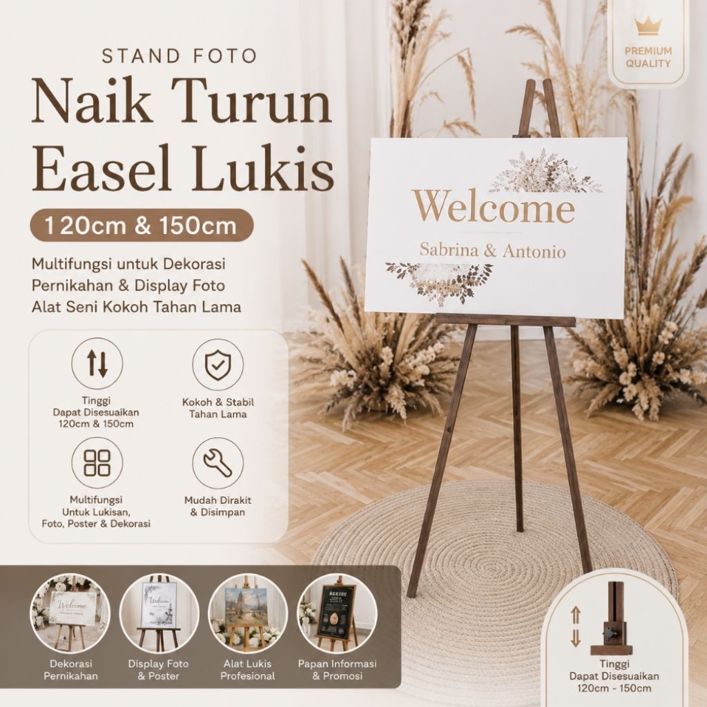KKD-Stand Foto Naik Turun / Stand Welcome Sign Wedding / Stand Lukis / Stand Akrilik / Penyangga Fot