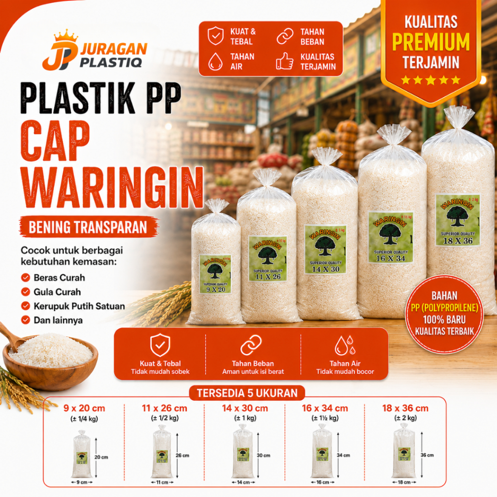 Kantong Plastik PP Waringin Full Bening ¼ KG ½ KG 1 KG 1 ½ KG 2 KG | Plastik Kemasan Tebal Kuat Tran