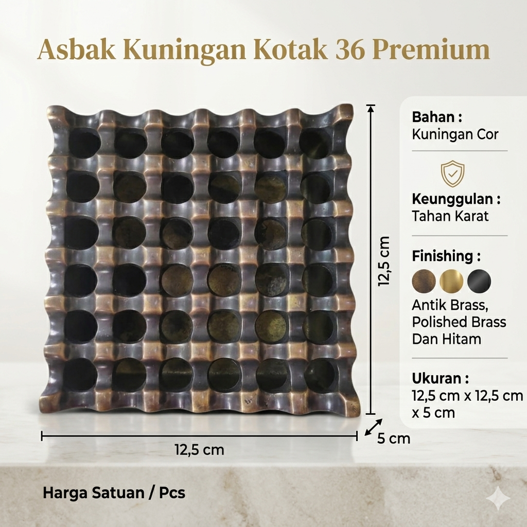 Asbak Kuningan Lubang Bulat Motif Kotak 36 Besar Ashtray 1 Pcs