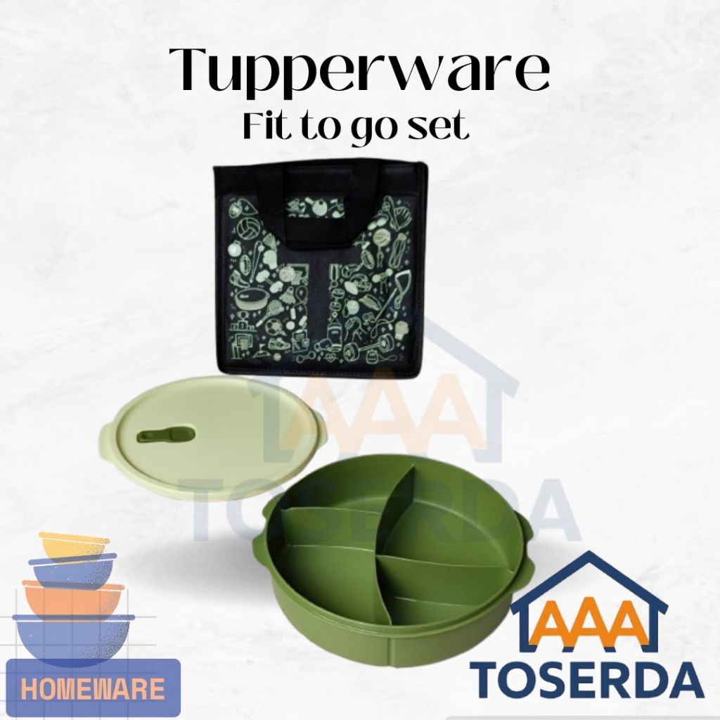 AAA Toserda | Tupperware Fit To Go Set Tempat Bekal 4 Sekat + Tas Tebal | Lunch Box Sekat Anti Tumpa
