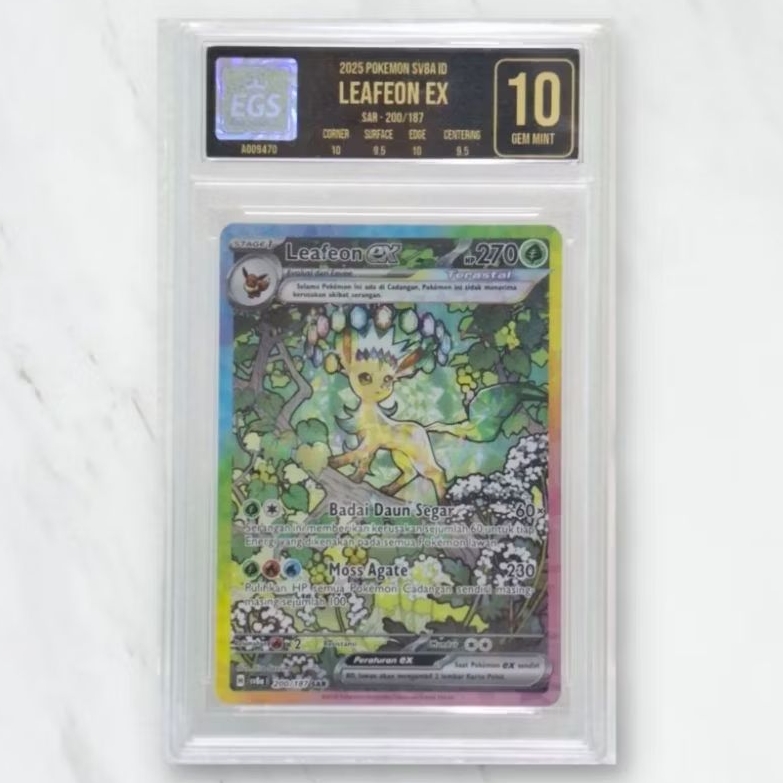 Kartu CCG Pokemon Festival Terastal Leafeon EX 200/187 SAR Indonesia Grading EGS 10