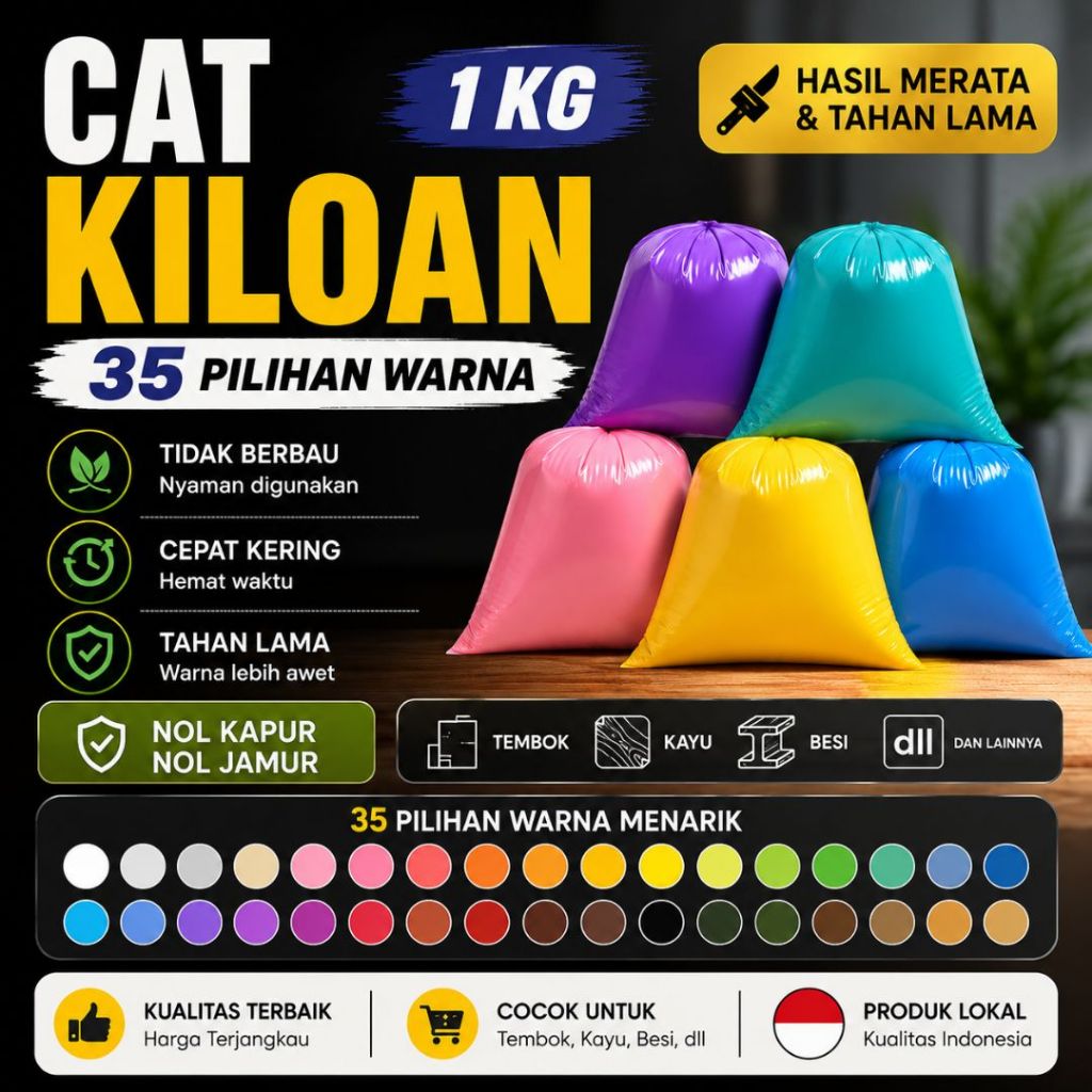 Cat Tembok Kiloan - Banyak Pilihan Warna Menarik | Berkualitas, Murah & Tahan Lama