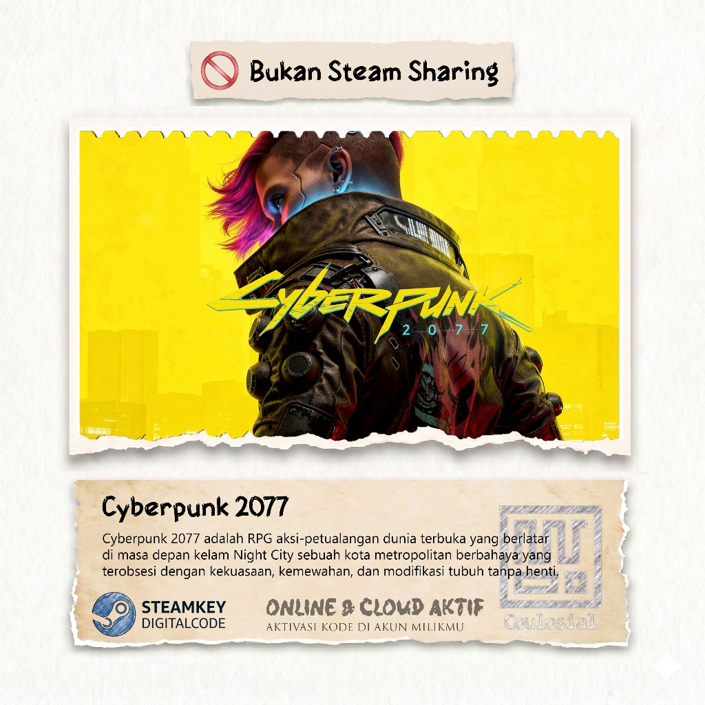 Cyberpunk 2077 - Game PC Original Steam Key Resmi Legal Bukan Akun Sharing