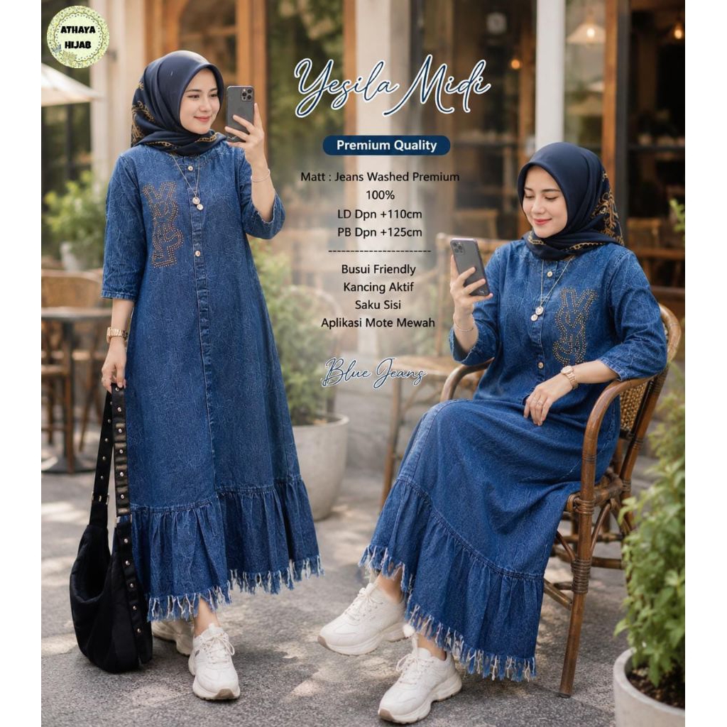 Gamis Jeans Wanita/Tunik Jeans Motif Gamis Wanita/Blouse Jeans Gamis Wanita Muslimah