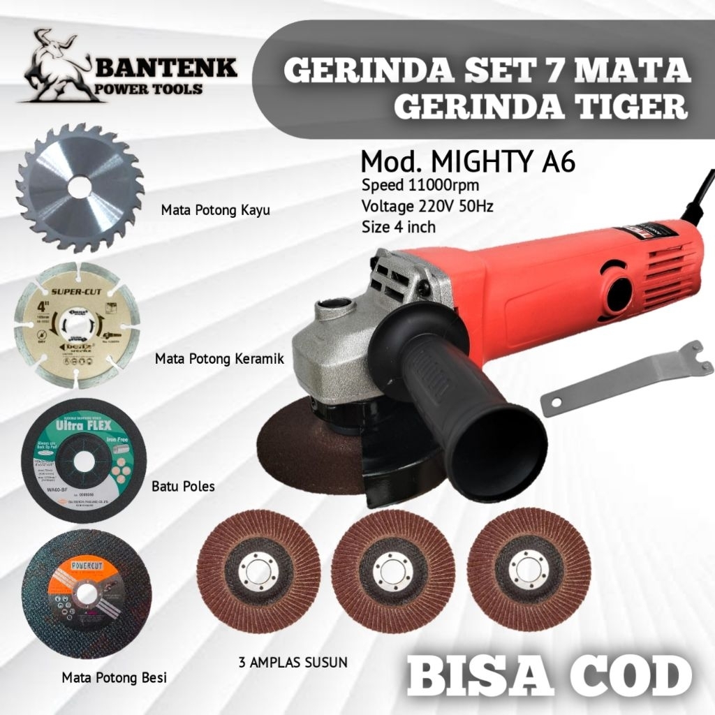 MESIN GERINDA LENGKAP TIGER K6 + 3 MATA GEERINDA, GERINDA LISTRIK B6 TIGER SEPERTI MAKITA, MESIN GUR