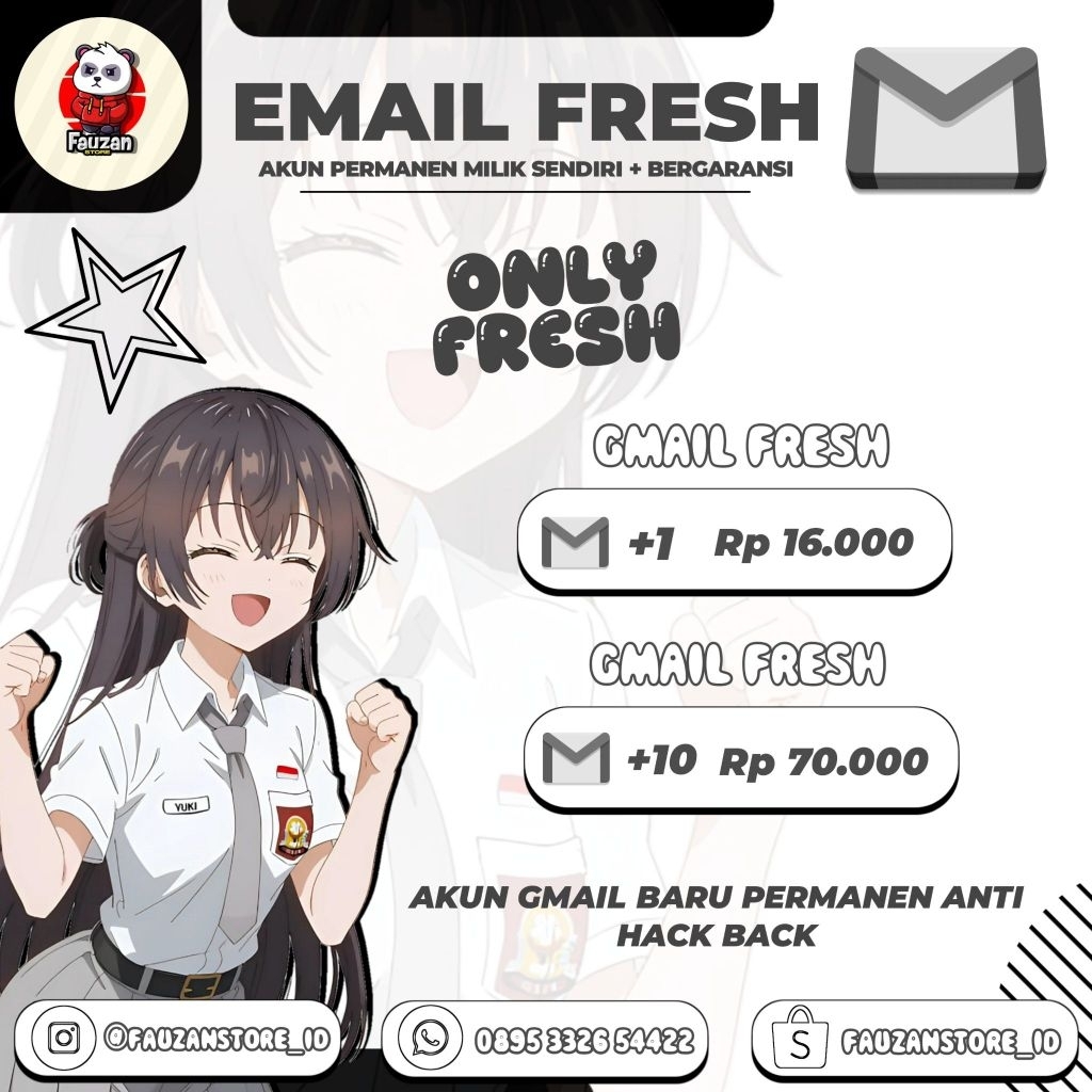 AKUN GMAIL FRESH BARU PERMANEN ANTI HACK BACK BERGARANSI PROSES CEPAT AMAN
