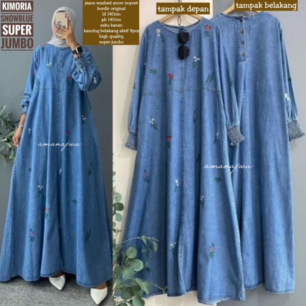 GAMIS JEANS SUPER JUMBO LD 140 GAMIS JUMBO DRESS WANITA MUSLIM FAHIRA JOLIE MAXY