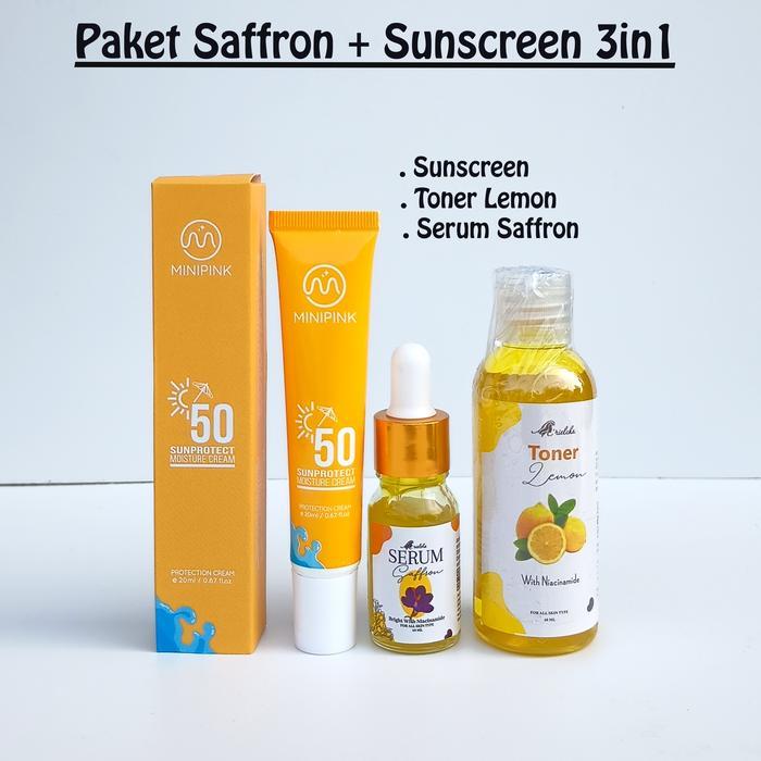 (isi 3) Paket Serum Saffron + Sunscreen + Toner Lemon