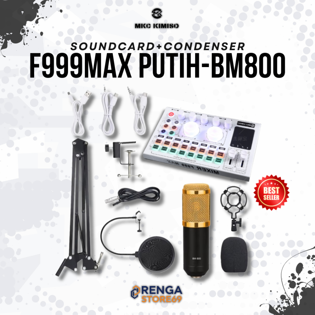 Paket Lengkap Soundcard F999MAX PUTIH+BM800