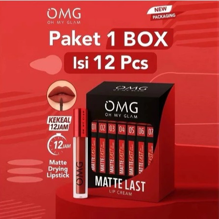 OMG Lip Cream Matte 1BOX ISI 12pcs - Lip Matte Kiss - Lipstick Matte Oh My Glam - (GROSIR)