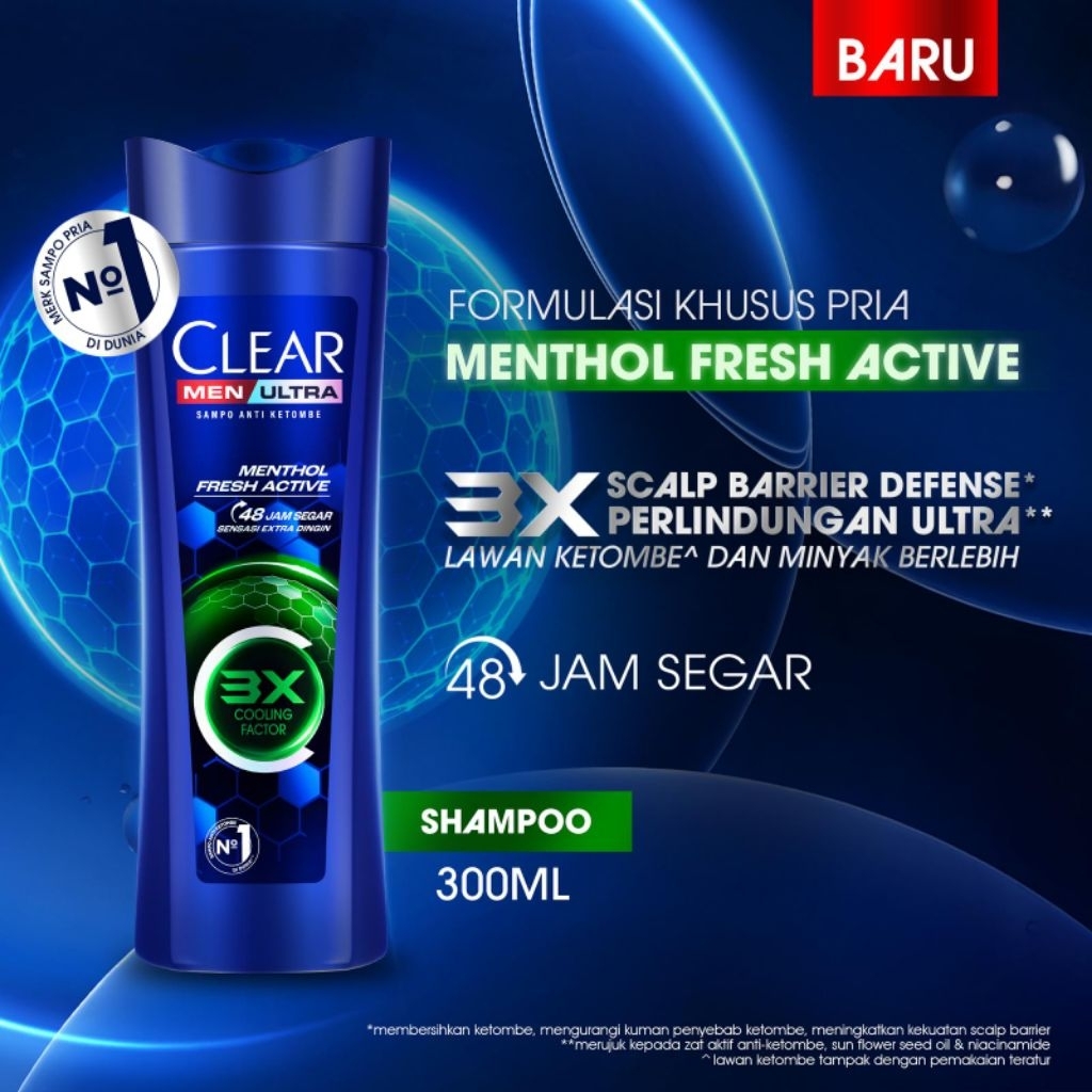 Clear Men Shampoo Menthol Fresh Active 300ml Sampo Clear Men Ultra 300 ml