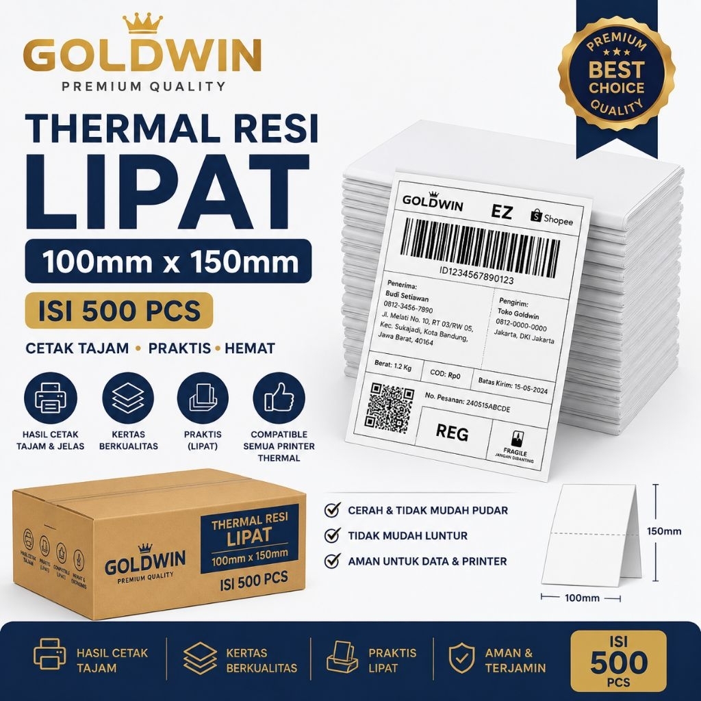 GOLDWIN-Thermal Resi Lipat Goldwin 100mm x 150mm Isi 500 PCS | Kertas Label Thermal Folded