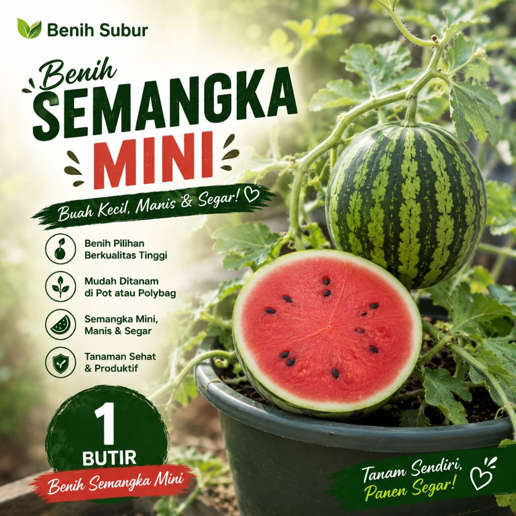 Benih Buah Semangka Mini Unggul Isi 1 Butir Bibit Semangka Mini Manis Mudah Tanam di Pot