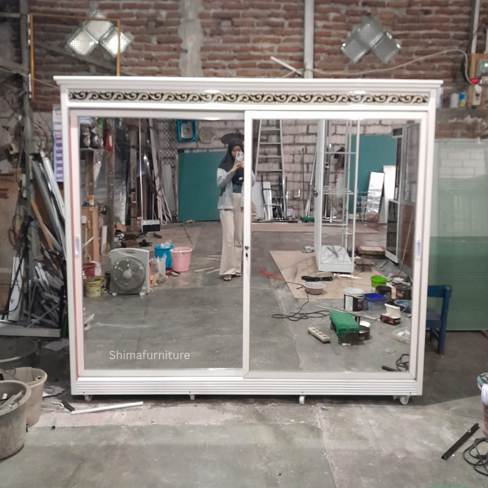 Lemari Aluminium 2 Pintu Sliding /Lemari Baju Jumbo/Lemari Full Kaca/Lemari Aluminium