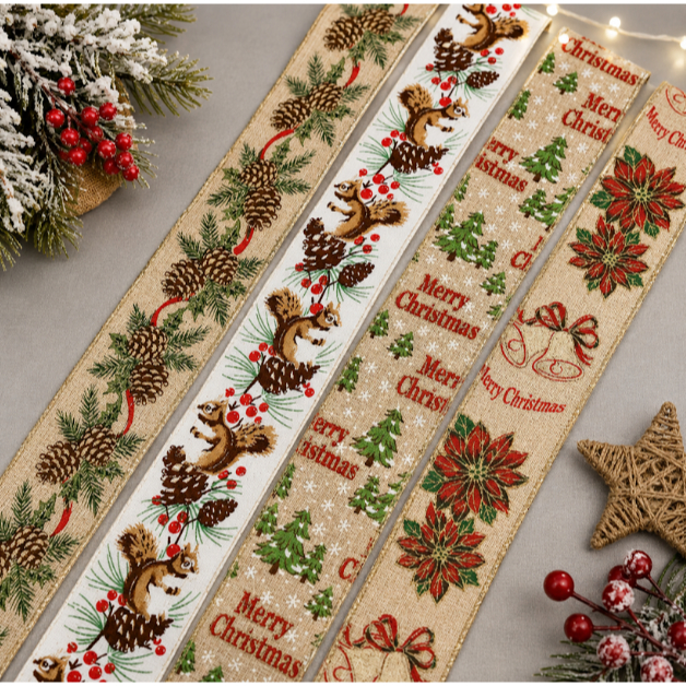 (PER METER) Pita Natal Linen Pita Kain Goni Merry Christmas Pita Natal Linen 6 cm