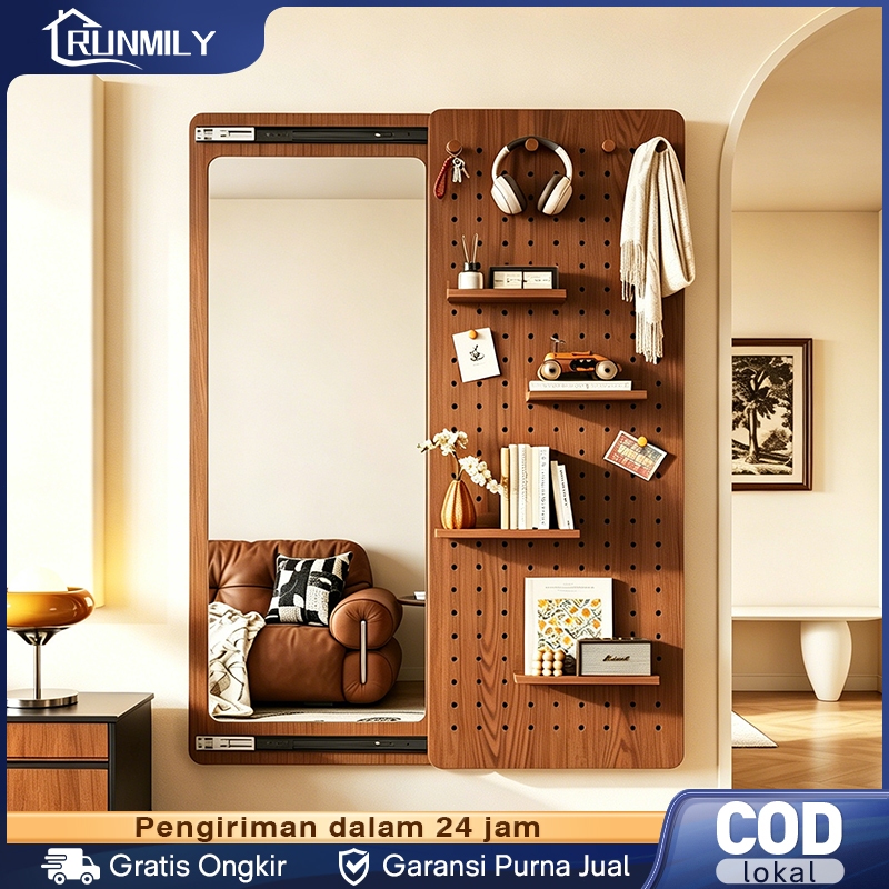 120cm Cermin Tempel Dinding Dengan Rak Tertutup Mirror Rak Hias Geser Standing Mirror Full Body Gant