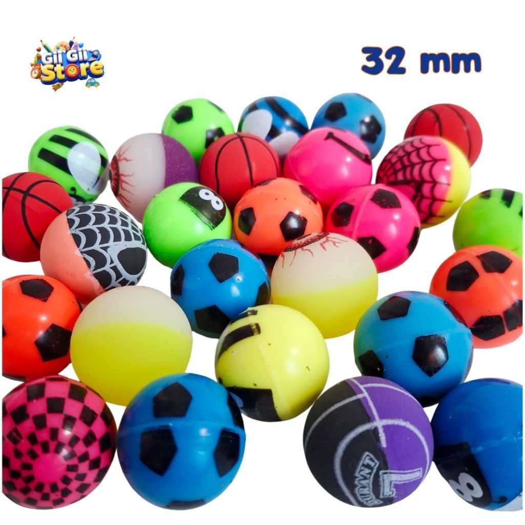 20 Pcs Bola Bekel Motif Semangka Spiderman Bola Basket Campur 32mm Grosir Mainan