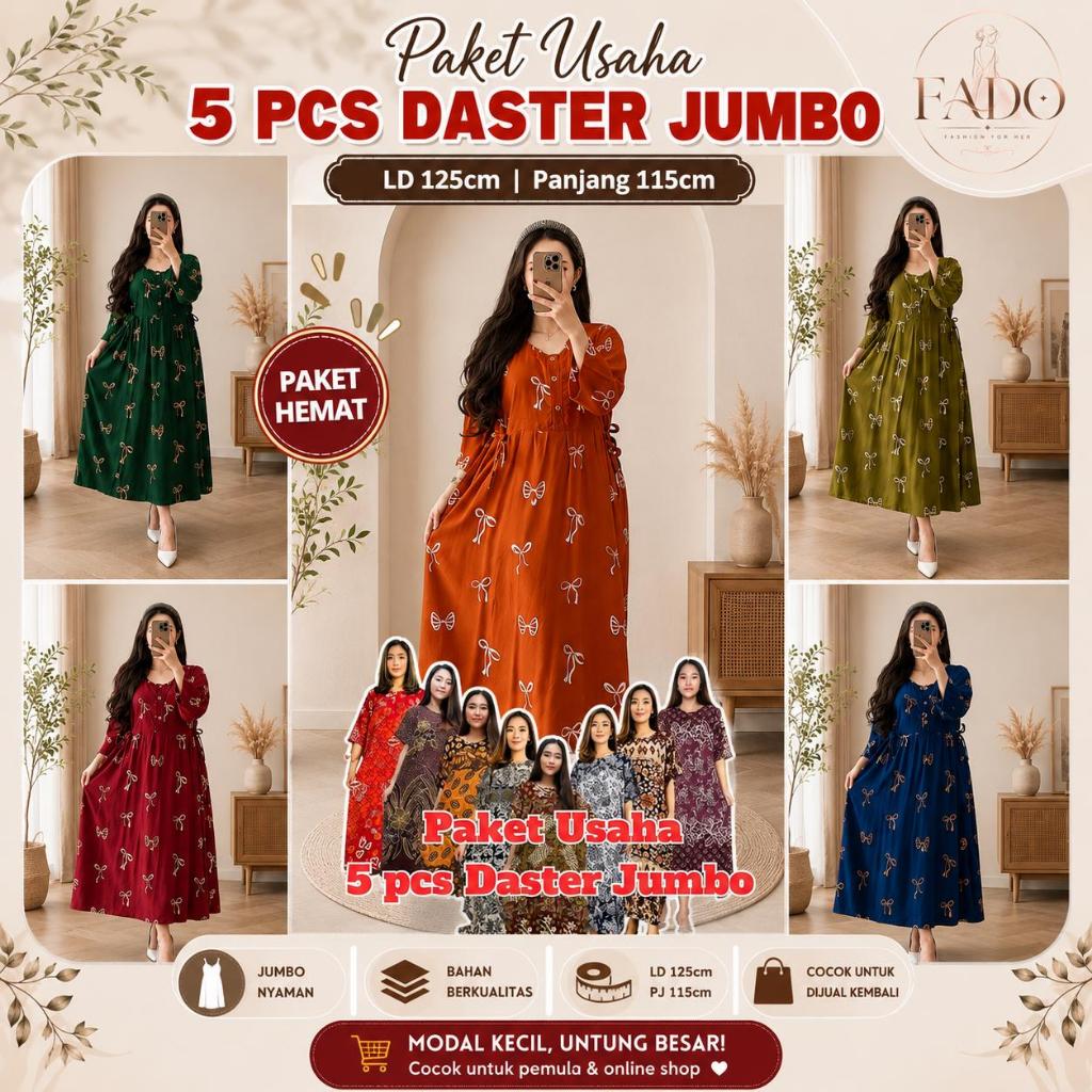 Paket Usaha Daster Jumbo 5 pcs | Daster Batik Wanita Murah LD 125 grosir borongan daster jumbo busui