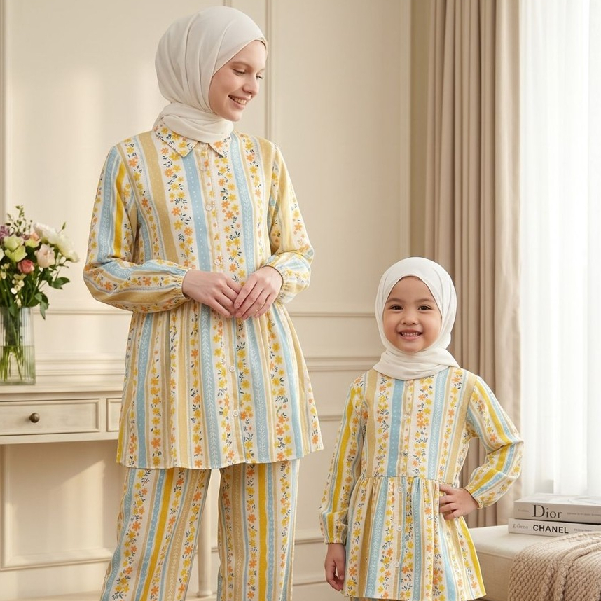 Setelan Tunik Couple Ibu dan Anak Rayon Premium - One Set Rayon Bahan Tebal Lembut Anti Gerah