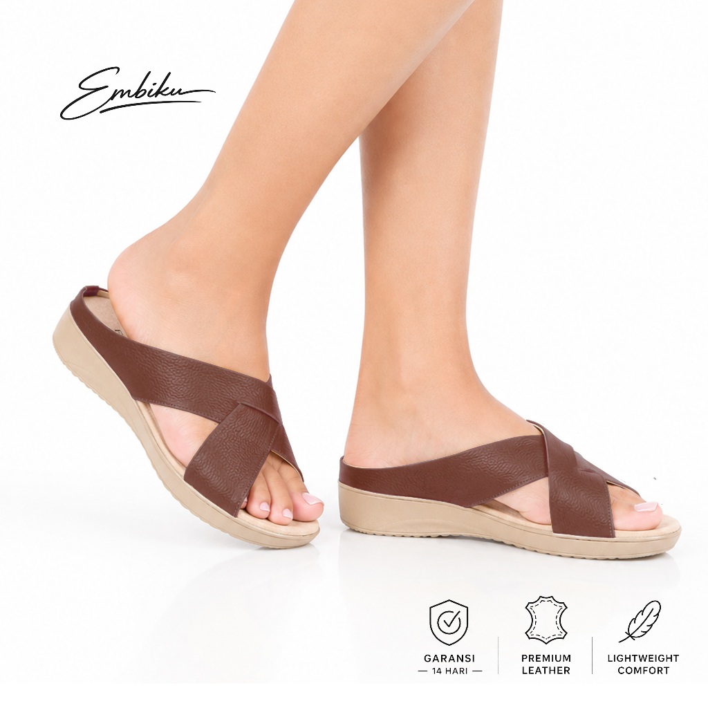 Embiku.co - Sandal Wanita Wedges 3cm - Sandal Kulit Wanita - Ros Wedges 3cm