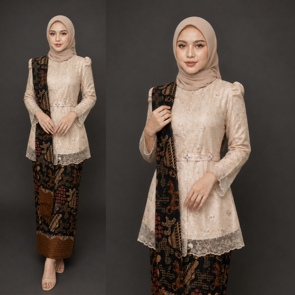 JUMBO LD 120 ADA / SET KEBAYA WANITA MODEL BASEERA KEBAYA BROKAT PAYET MUTIARA FREE SELENDANG ROK BA