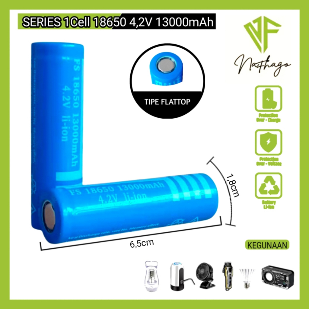 Baterai Isi Ulang  Atau Baterai Cas Li-ion FS 18650 Biru 4.2Volt 13000mAh Isi 2 pcs