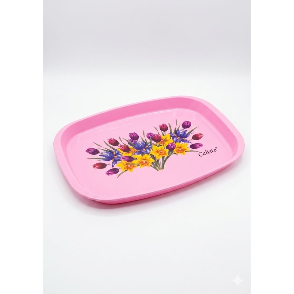 Nampan Plastik Motif Bunga Calista – Tray Serbaguna Cantik & Kuat | Nampan Sajian / Organizer