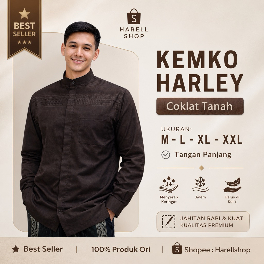 Kemko Harley Pria Lengan Panjang Warna Coklat Tanah Mahogani Taupe Coklat Keabuan Soft Sage Motif Co