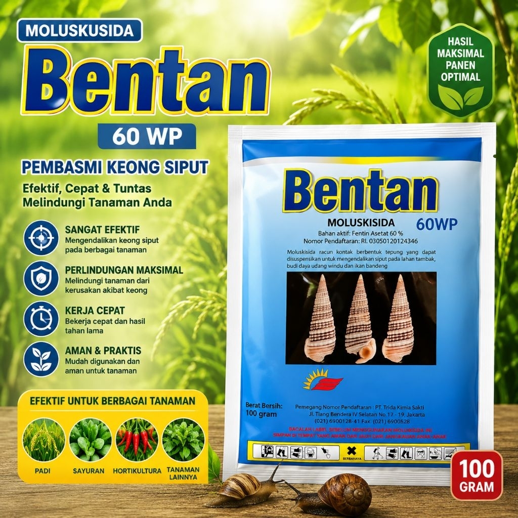 Bentan 100 gr - Moluskusida Bentan 60 WP 100 gram Pembasmi Keong Siput
