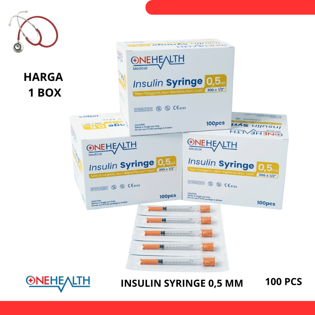 Spuit Insulin Onehealth 0.5ML Jarum Insulin Syringe Dengan Needle Steril 1 Box Alat Suntik Insulin A