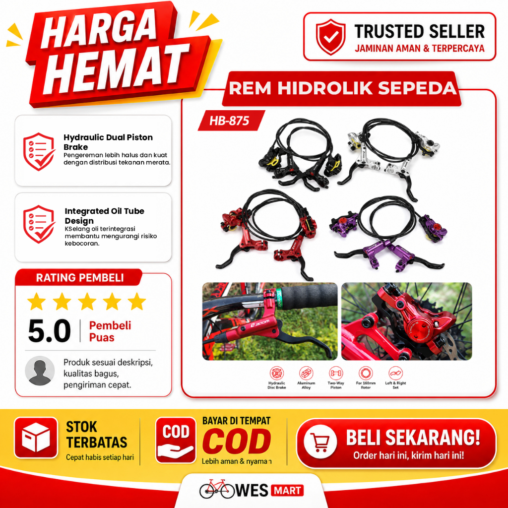 Rem Cakram Hidrolik Sepeda MTB ZOOM HB-875 Hydraulic Disc Brake