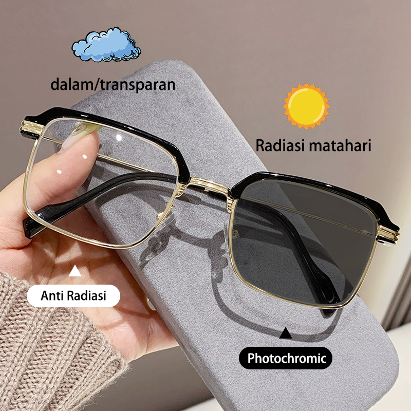Kacamata Photochromic Anti Radiasi  laki-laki Bingkai Kaca Vintage Setengah