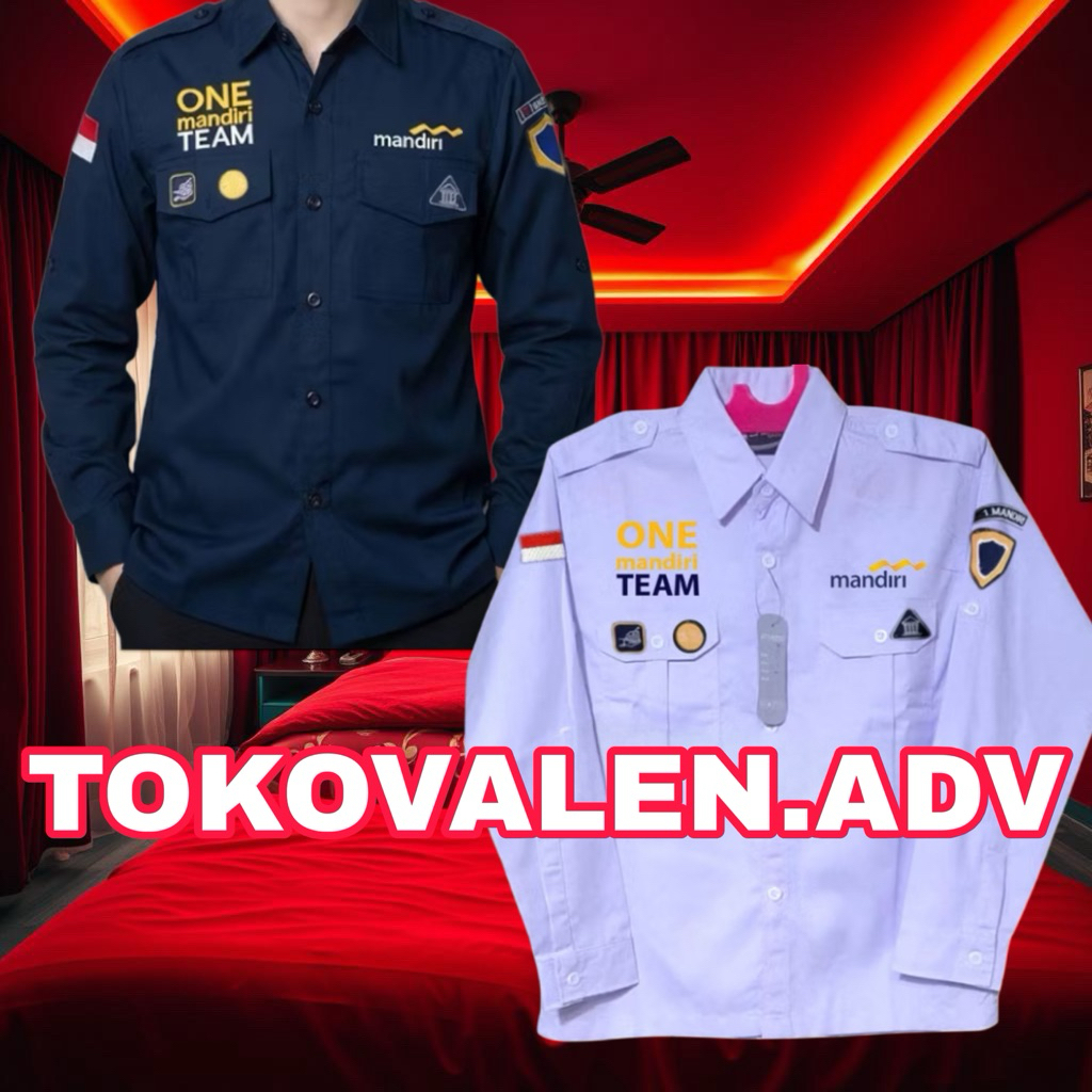 Promo Kemeja Seragam PDL Bank Mandiri Biru Navy Panjang | Baju One Mandiri Team Bordir | Bahan Drill