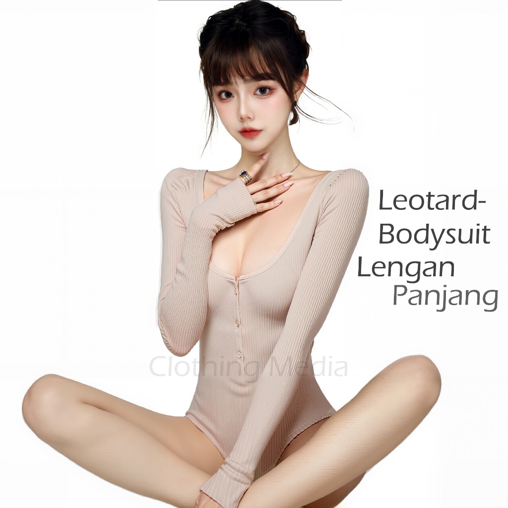 Bodysuit Leotard Lengan Panjang Baju Manset Thong Tipis Long Sleeve Monokini