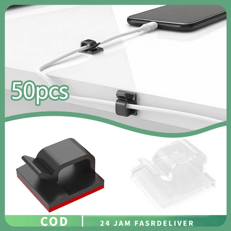 50pcs Jepit Kabel Listrik Tidak Perlu Pengeboran Clip Kabel Tempel Clip Kabel Tempel Clip Kabel