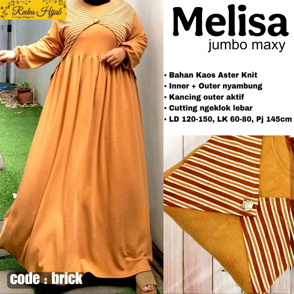 Gamis Wanita Melisa Jumbo Maxy Dress Bahan Kaos Aster Knit Motif Garis Allsize LD120-150 By Redea