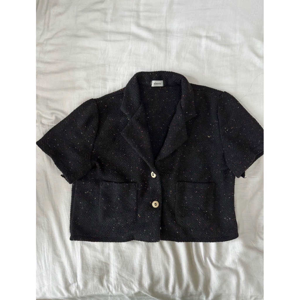 Preloved Its Ninette Black Marie Tweed Crop Outer Blazer Button Korean Vintage