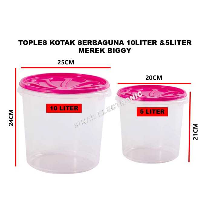 Toples Bulat BIGGY 5LITER 10LITER Toples PLastik Kerupuk Kedap TEBAL Berkualitas Bpa free