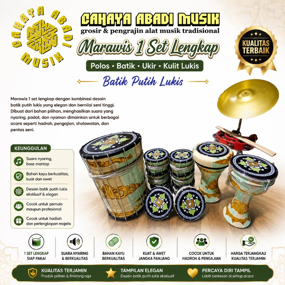 marawis 1 set  lengkap komplit 12 alat + 6 pcs tas polos batik ukir kulit lukis