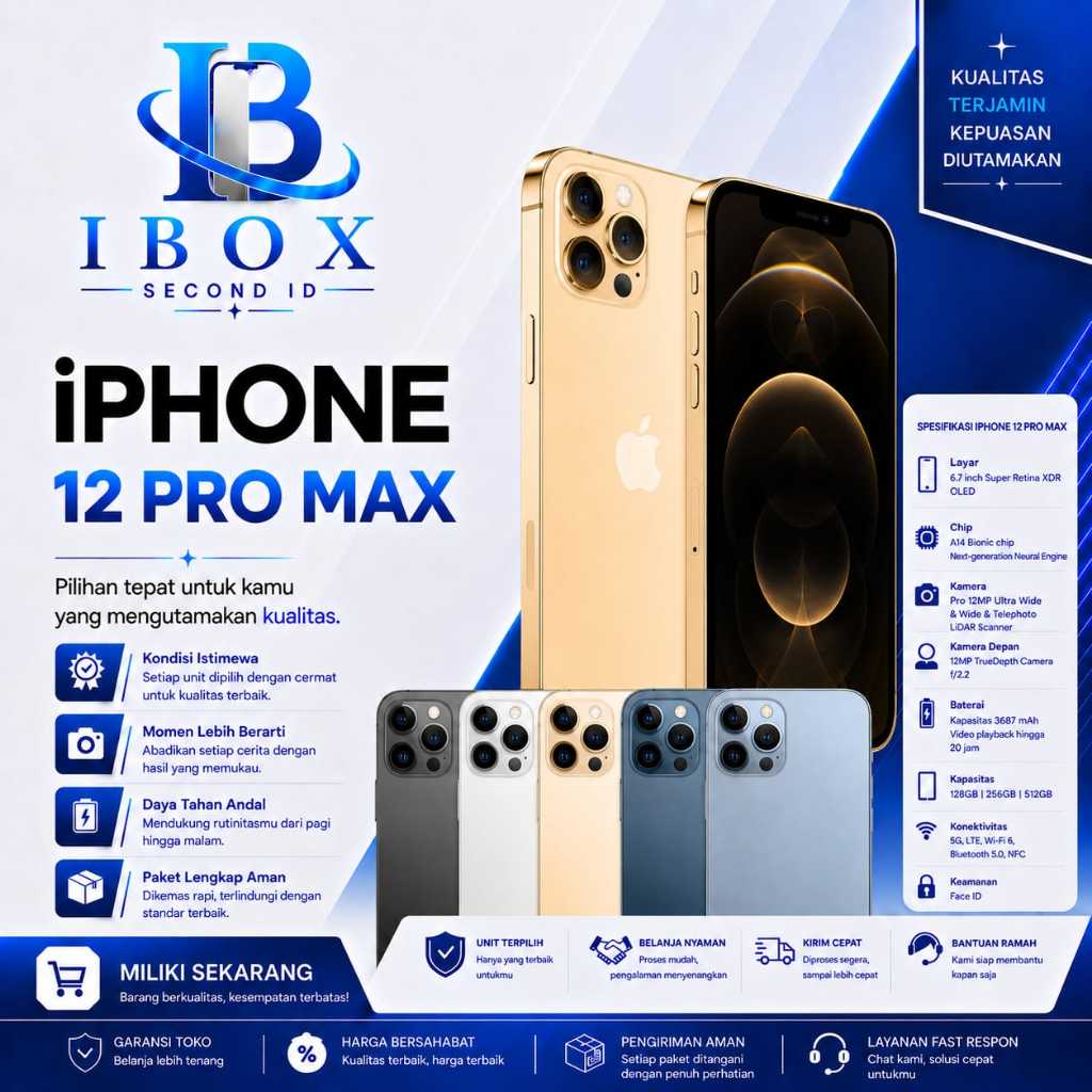 Iphone 12 Pro Max 256GB, 128GB Second Ori Apple, Like New ALLSIM, Fullset