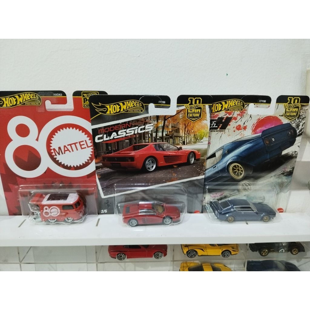 Hot wheels premium, hot wheels reguler paketan ferrari f40, testarossa, porsche 993 gt2, mini cooper