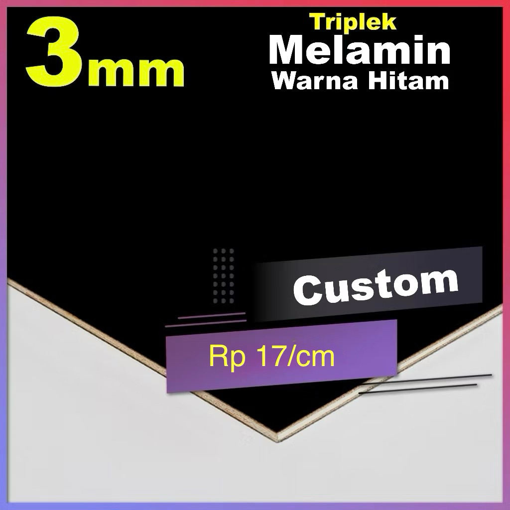 Triplek 3mm melamin warna hitam custom potongan