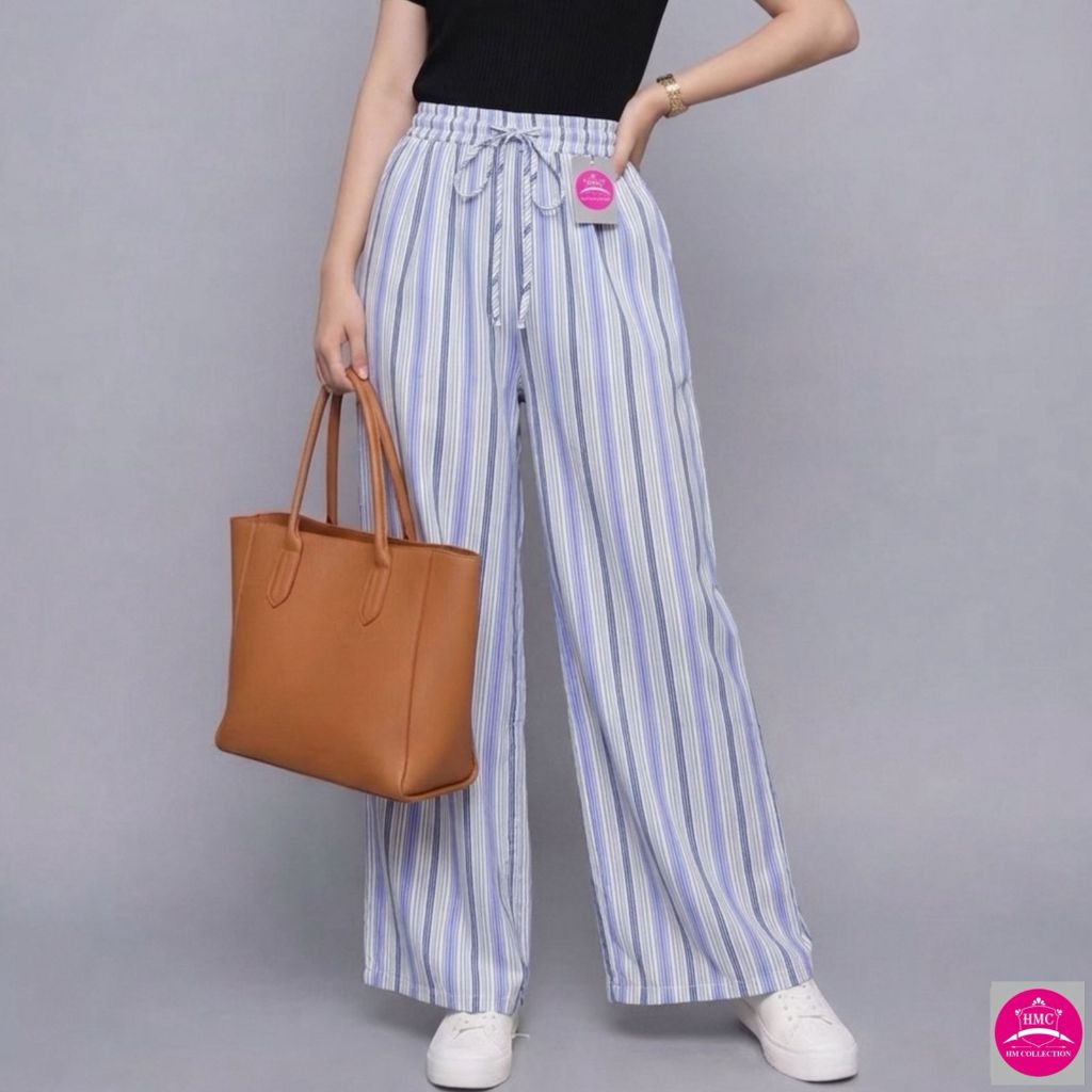 Pants Stripe | Celana Kulot Wanita High Waist Premium - Kulot Hommy Motif Stripe Standar & Jumbo