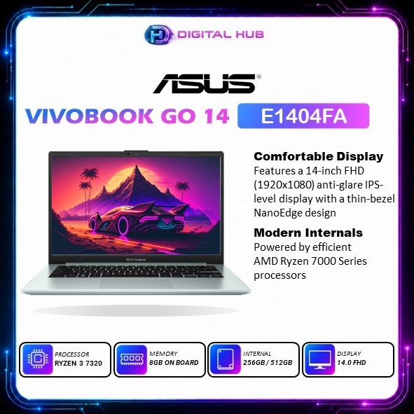 ASUS VIVOBOOK GO 14 E1404FA RYZEN 3 7320 8GB 512GB W11+OHS 14.0FHD BLK -FHD351