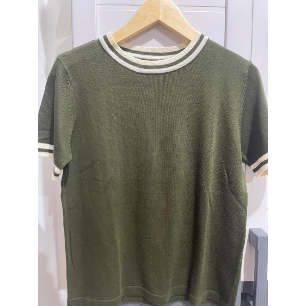 Argyle and Oxford Olive Knit Ringer Tee - All Size - Preloved