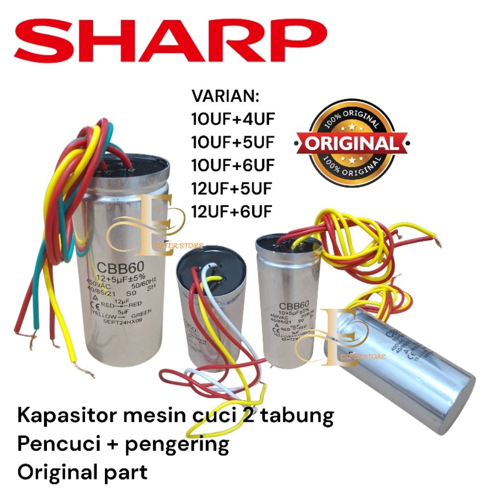 Kapasitor mesin cuci Sharp CBB60 Original body Almunium 10+4uf 10+5uf 10+6uf 12+5uf 12+6uf capasitor